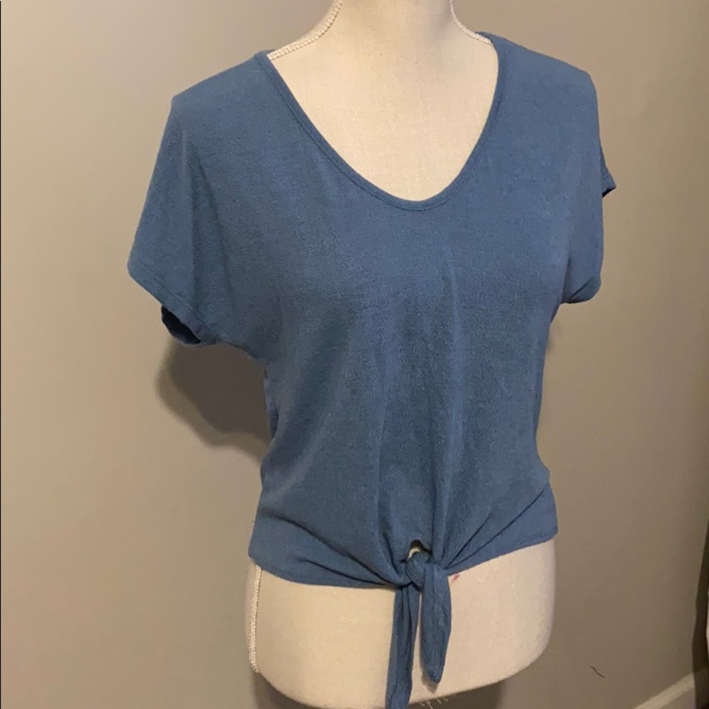 Caution To The Wind Blue Tie-Front Top